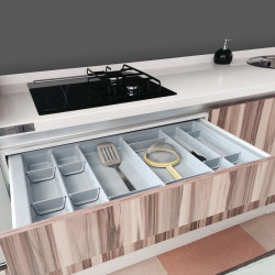 Porta talheres p/gaveta com separadores Juypal 52536, plástico cinza, A.60 x L.419 x P.473, MOD.500 mm