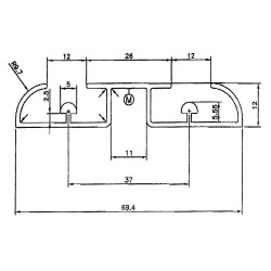 Perfil calha inferior roda fêmea P4038, para porta de roupeiro, alumínio cromado mate, 6000 mm
