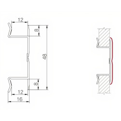 Canto flexível p/rodapé de cozinha SCILM 1357, plástico PVC revestido a alumínio, A.120 mm