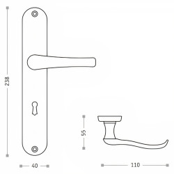 Puxador espelho alto rectangular c/manete curva Sofima 481, zamak latonado, P.55 x L.40/110 x A.238 mm