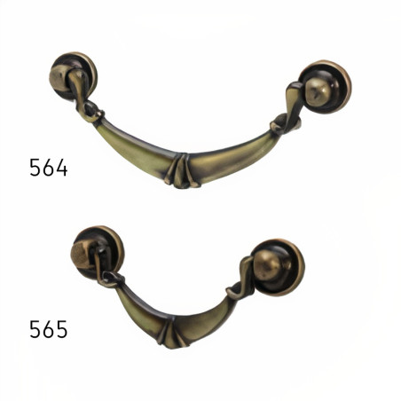 Puxador rústico, espelho redondo c/pingente asa Sofima 565, zamak bronze, 2 furos distância 64, C.90 x A.40 mm