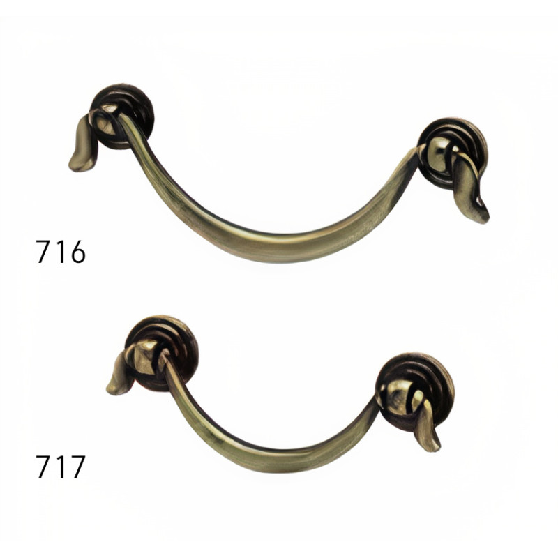 Puxador rústico, espelho redondo c/pingente asa Sofima 716, zamak bronze, 2 furos distância 96, C.110 x A.18 mm