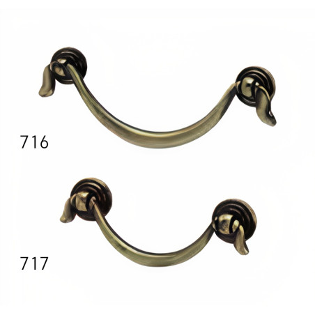 Puxador rústico, espelho redondo c/pingente asa Sofima 716, zamak bronze, 2 furos distância 96, C.110 x A.18 mm