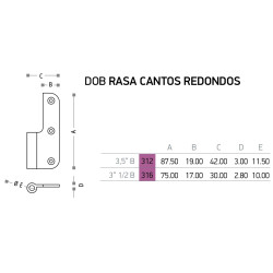 Dobradiça meio balanço rasa cantos redondos Sofima 316 para porta, latão niquelado mate, 3", A.75 x L.30 x E.2,8 mm, direita