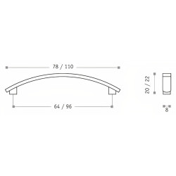 Puxador atual, asa ponte Sofima 704, zamak níquel escovado, 2 furos distância 96, A.22 x L.8 x C.110 mm