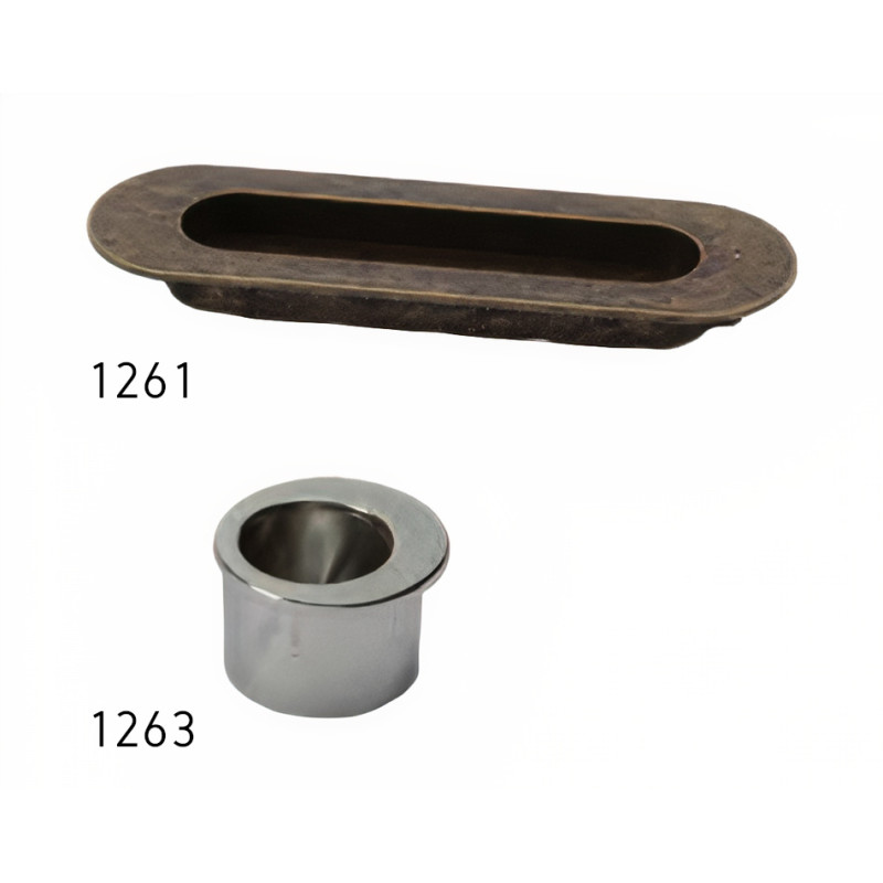 Puxador atual, concha oval embutir Sofima 1261, zamak níquel escovado, 2 furos distância 96, C.118 x L.36 x A.12 mm
