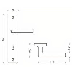 Puxador espelho alto rectangular c/manete redonda Sofima 441, zamak lacado preto, Ø.15 x P.50,2 x L.45/100 x A.220 mm