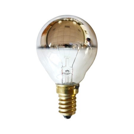 Stock-off, lâmpada esférica/bola luz incandescente, prata, Ø.4,5 x 7,7 cm, E14, 220/230V 25W