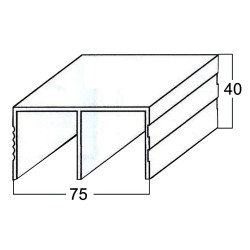 Perfil calha superior 10288, para porta de roupeiro, alumínio revestido a folha de izombe sem verniz, A.40 x C.6000 mm