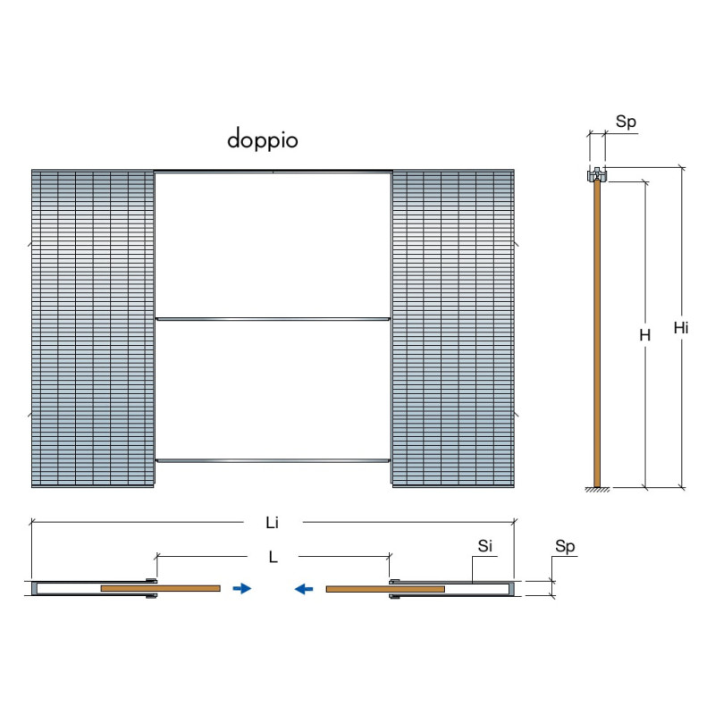 Caixilho duplo SCRIGNO SCRIGNOtech ST3421 p/porta de correr, p/parede alvenaria EXT.105 x INT.70, L.1800(900 x 900) x H.2020 mm
