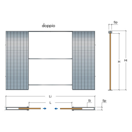 Caixilho duplo SCRIGNO SCRIGNOtech ST3421 p/porta de correr, p/parede alvenaria EXT.105 x INT.70, L.1800(900 x 900) x H.2020 mm