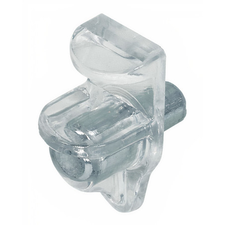 Suporte de prateleira p/vidro HAFELE 282.12.435, plástico transparente, perno Ø.5 x C.7,4, rasgo A.5,5, garra A.15 x C.12,6 mm