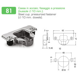Dobradiça curva 17 DANCO F85081C44, braço em aço niquelado, copo Ø.35 furação 48 buchas 10 mm, abertura 110º