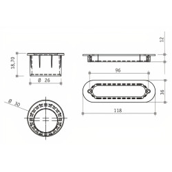Puxador atual, concha oval embutir Sofima 1261, zamak níquel escovado, 2 furos distância 96, C.118 x L.36 x A.12 mm