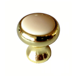 Puxador clássico, cogumelo redondo SM 304, zamak latonado/botão plástico creme, 1 furo, Ø.22 x A.24 mm