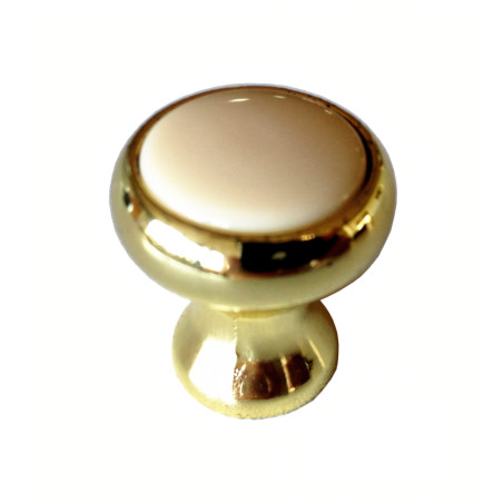 Puxador clássico, cogumelo redondo SM 304, zamak latonado/botão plástico creme, 1 furo, Ø.22 x A.24 mm