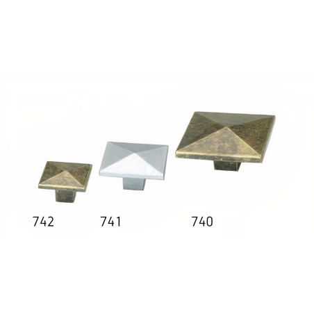 Puxador clássico, cogumelo quadrado pirâmide Sofima 741, zamak cromado mate, 1 furo, A.20 x 34 x 34 mm