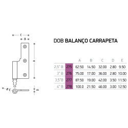 Dobradiça balanço com carrapeta Sofima 278 para porta, latão cromado, 4", A.100 x L.46 x E.3 mm, direita