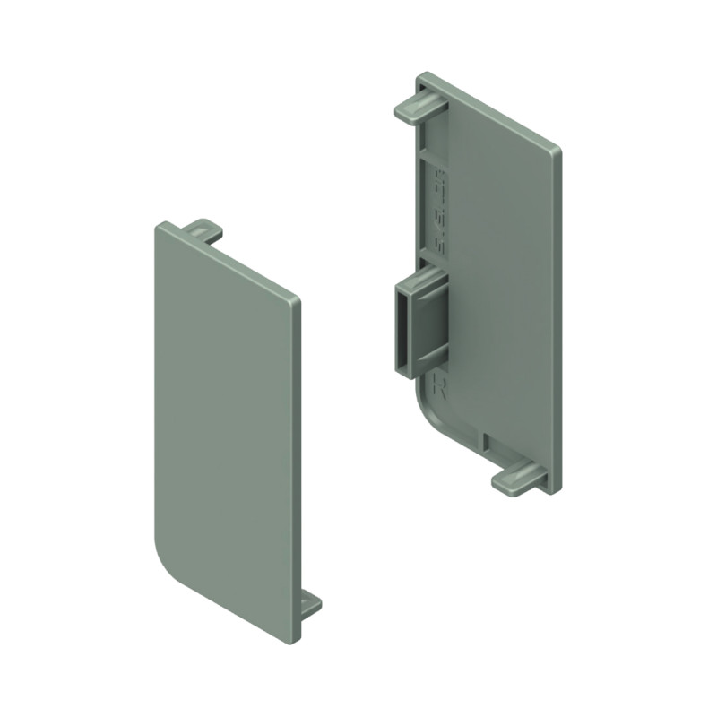 Puxador atual perfil, jogo 2 tampas (direita + esquerda) p/perfil gola L Monza, plástico prata mate, P.26,5 x A.57 mm