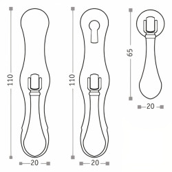 Puxador rústico, espelho c/pingente Sofima 610, zamak bronze, A.110 x L.20 mm