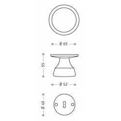 Puxador 2 espelhos redondos c/bola grande Sofima 483, zamak niquelado preto, P.55 x Ø.65/52/40 mm