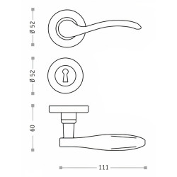 Puxador 2 espelhos redondos c/manete curva Sofima 822, latão bronze, P.60 x L.111 x Ø.52 mm