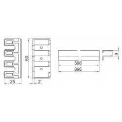 Grelha de ventilação p/forno/cozinha Artimol 4 elementos, encaixes plástico, perfil alumínio branco F133, P.25 x A.60 x L.600 mm