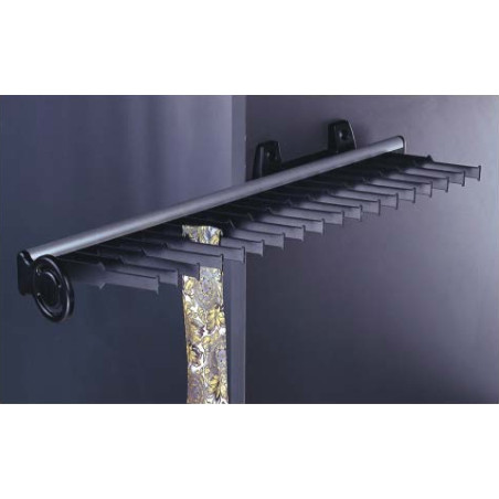 Gravateiro ZH201 para roupeiro, alumínio e plástico preto, 110 x 460 x 87 mm