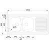 Lava louça RODI POUSAR 1200x600 BB, duas pias com escorredor reversível, inox não polido, pousar, 1200 x 600 mm