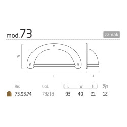 Puxador rústico, concha curva Nesu 73218, zamak ouro velho, 3 furos, C.93 x A.40 x P.21 mm