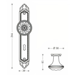 Puxador rústico, espelho alto rectangular c/bola grande Sofima 470, zamak bronze, Ø.58 x P.61 x L.39 x A.244 mm