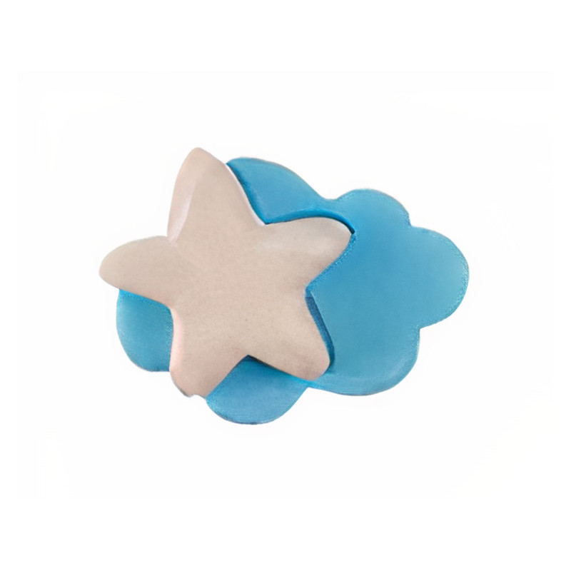 Puxador criança, nuvem/estrela Nesu 379A1, cerâmica azul/branco, 40 x 32 mm