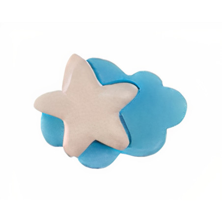 Puxador criança, nuvem/estrela Nesu 379A1, cerâmica azul/branco, 40 x 32 mm