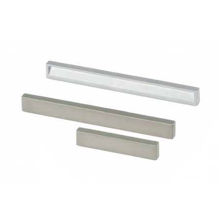 Puxador atual, barra rectangular Sofima 774, zamak cromado mate, 2 furos distância 128, E.8 x A.16 x C.150 mm