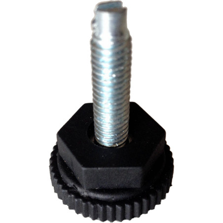 Pé regulável, base plástico preto, parafuso M6 x A.22 mm