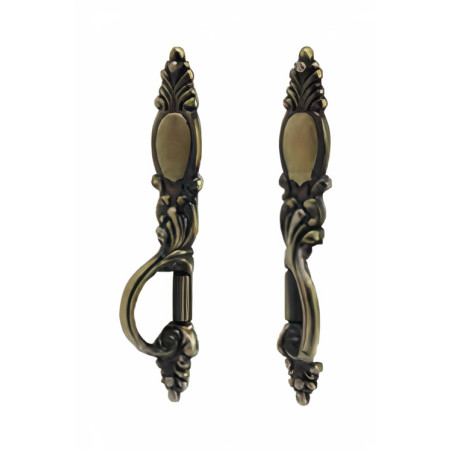 Puxador rústico, espelho argola Sofima 143, zamak bronze, A.123 x L.19 mm