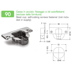 Dobradiça reta DANCO F85090P44, braço em aço niquelado, copo Ø.40 furação 52 mm, abertura 93º