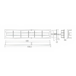 Grelha de ventilação com persianas quadradas D010531, plástico prateado, P.22 x C.458,5 X A.65,5 mm