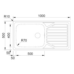 Lava louça RODI OKIO PLUS 105, uma pia lateral com escorredor reversível, inox polido, encastrar, 1000 x 500, MOD.800 mm