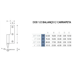 Dobradiça meio balanço com carrapeta Sofima 230 para porta, zamak niquelado preto, 2,5", A.63 x L.31 x E.3 mm, direita