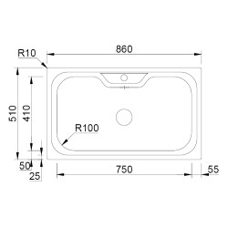 Lava louça RODI BIG ONE, uma pia sem escorredor, inox polido, encastrar, 860 x 510, MOD.900 mm