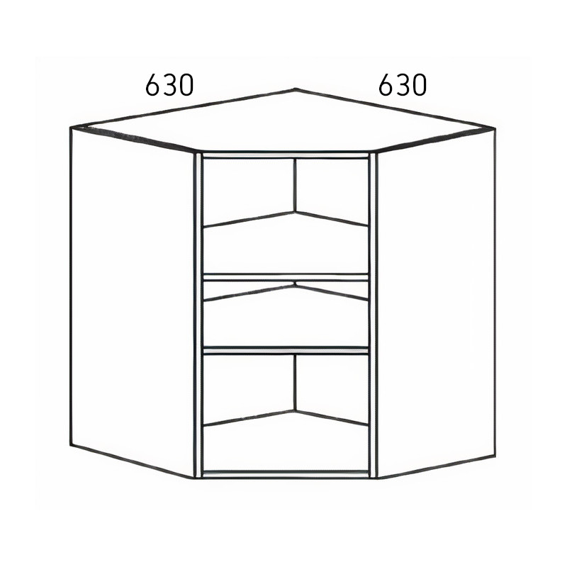 Kit/módulo superior para canto C Alvic, melamina cinza, aglomerado estrutura 16 costa 8, A.700 x 630 x 630 mm