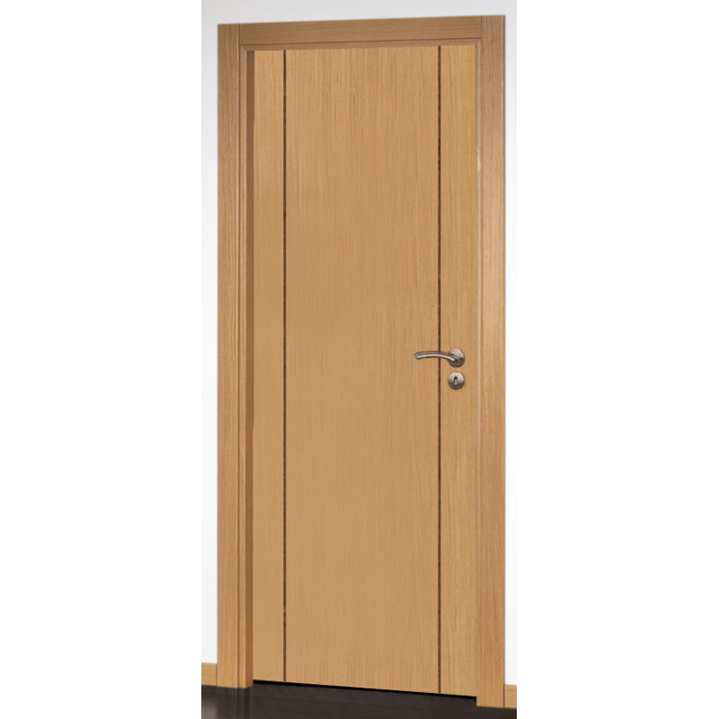 Porta interior 1F-2FE, revestida a folha faia vaporizada/frisos wenge, s/furação, s/verniz, A.2100 x L.700 x E.35 mm