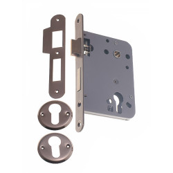 Fechadura de embutir sem canhão F659 725, ferro, testa cantos redondos inox, distância testa á broca 60, quadra 8 mm