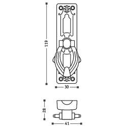 Cremone Sofima 500, zamak niquelado preto, A.119 x L.30 x Puxador.28 mm