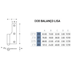 Dobradiça balanço lisa Sofima 201 para porta, zamak latonado, 3", A.76 x L.38 x E.3 mm, direita