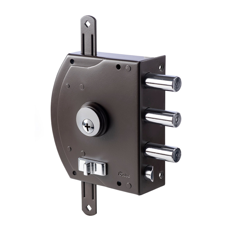 Fechadura de sobrepor alta segurança porta exterior rodes 2400x12, metais crom./caixa cast., esquerda, dist. testa á broca 60 mm