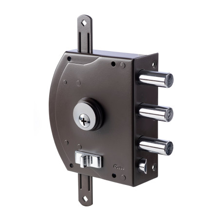 Fechadura de sobrepor alta segurança porta exterior rodes 2400x12, metais crom./caixa cast., esquerda, dist. testa á broca 60 mm