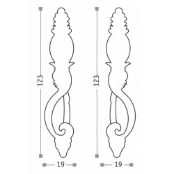 Puxador rústico, espelho argola Sofima 143, zamak niquelado preto, A.123 x L.19 mm