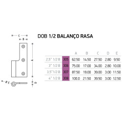 Dobradiça meio balanço rasa Sofima 306 para porta, latão niquelado mate, 3", A.75 x L.34 x E.2,8 mm, esquerda